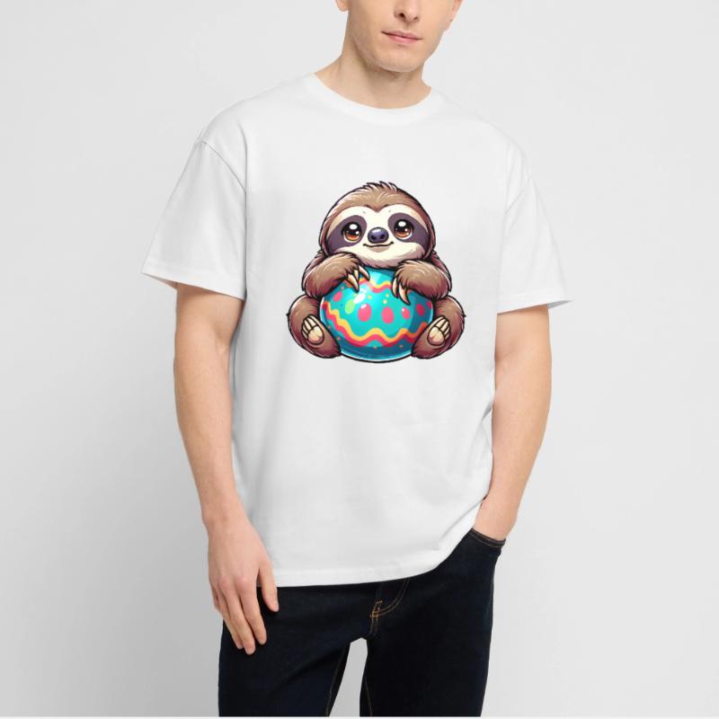 Easter Sloth: Hug and Easter Egg Stanley/Stella Oversized Unisex Organic T-shirt Blaster 2.0