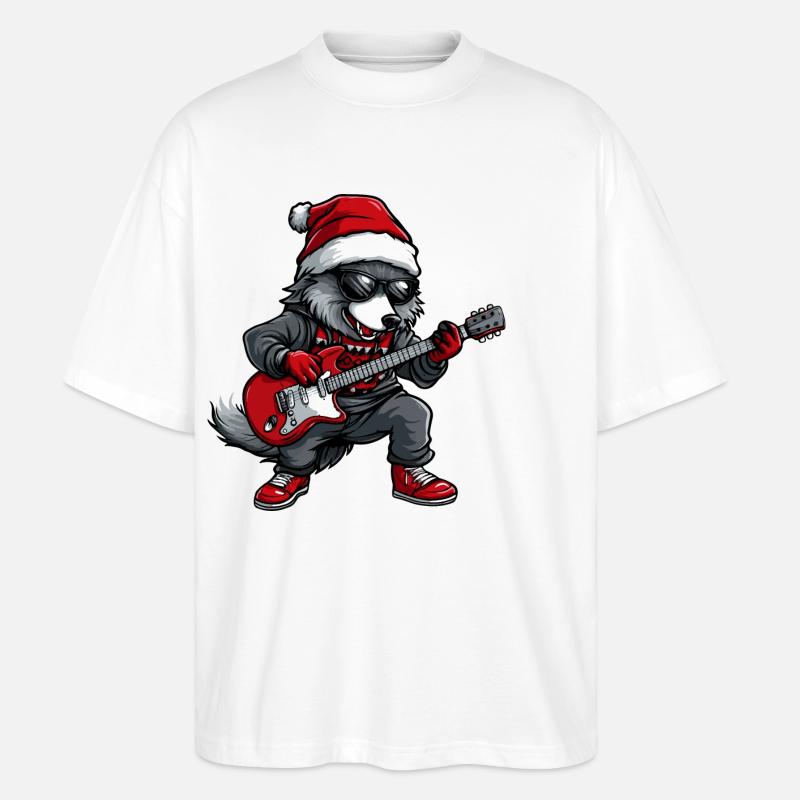 Wolf Weihnachten Rocker Gitarre - Stanley/Stella Oversized Unisex Bio T-Shirt Blaster 2.0 - Weiß