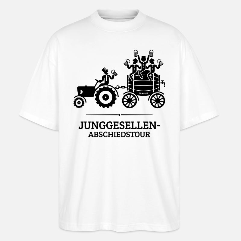 Junggesellen-Abschiedstour Trecker Bierfass JGA B - Stanley/Stella Oversized Unisex Bio T-Shirt Blaster 2.0 - Weiß