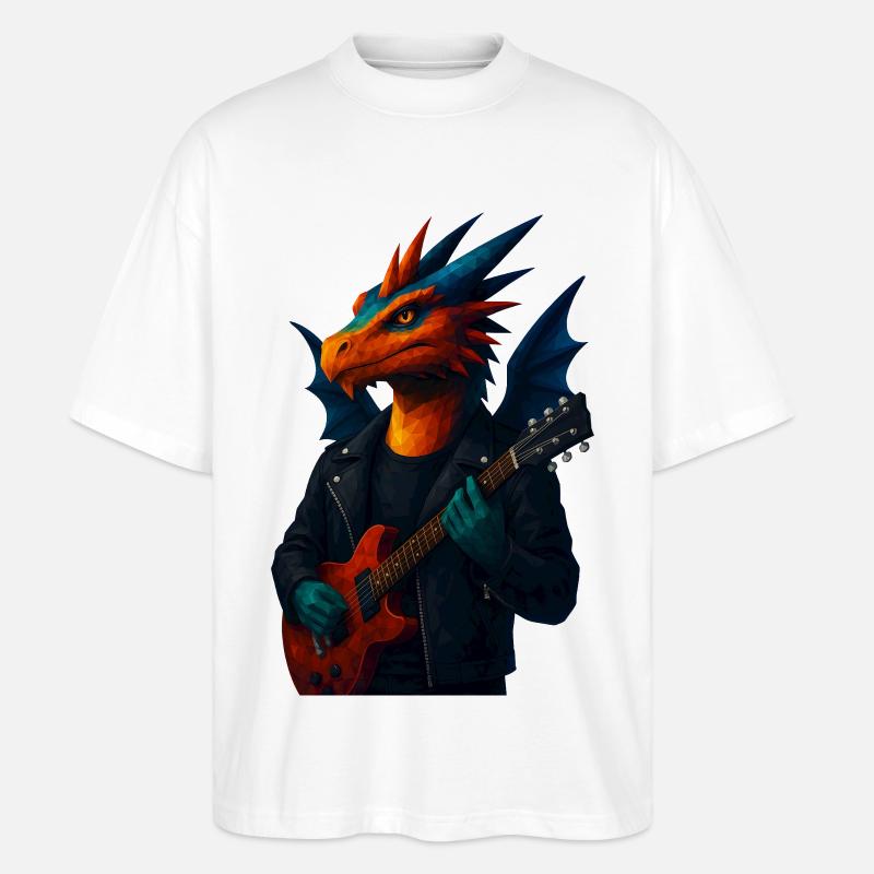 WPAP Style Animals - Guitariste Dragon - T-shirt bio Blaster 2.0 coupe oversize Stanley/Stella Unisexe - blanc
