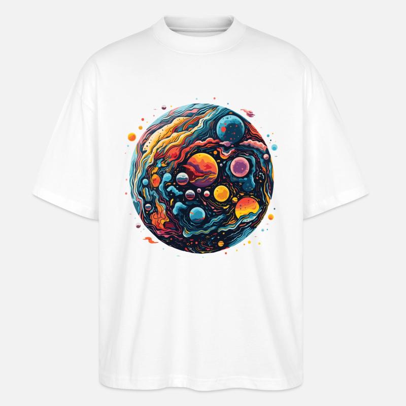 Bunte Planeten mit psychedelischem Stil - Stanley/Stella Oversized Unisex Bio T-Shirt Blaster 2.0 - Weiß