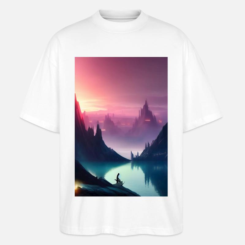 Landschaft mit See und Berge - Stanley/Stella Oversized Unisex Bio T-Shirt Blaster 2.0 - Weiß