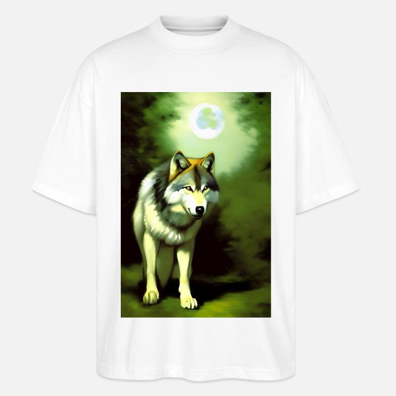 Wolf und Mond - Stanley/Stella Oversized Unisex Bio T-Shirt Blaster 2.0 - Weiß