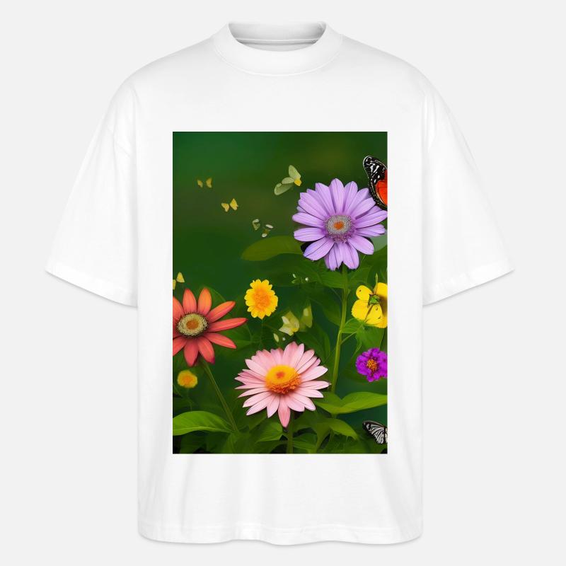 Fleurs et papillon - T-shirt bio Blaster 2.0 coupe oversize Stanley/Stella Unisexe - blanc