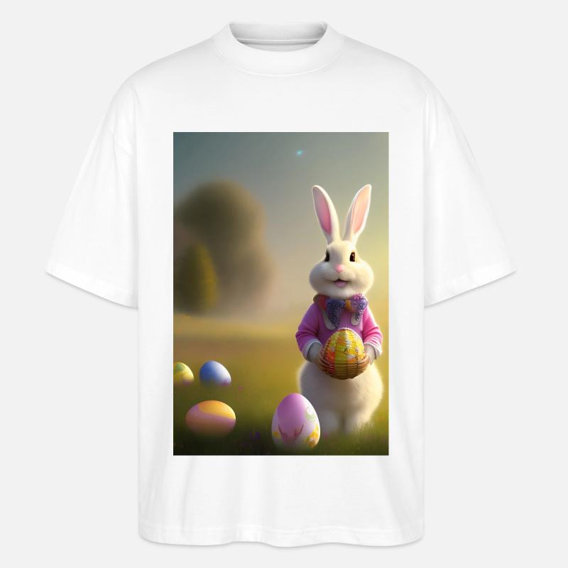 Easter Bunny with Easter Eggs - Stanley/Stella Oversized Unisex Organic T-shirt Blaster 2.0 - white