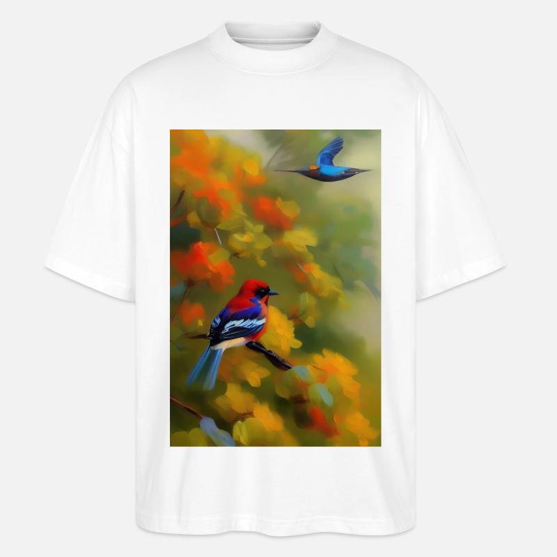 Vogel auf Ast - Stanley/Stella Oversized Unisex Bio T-Shirt Blaster 2.0 - Weiß
