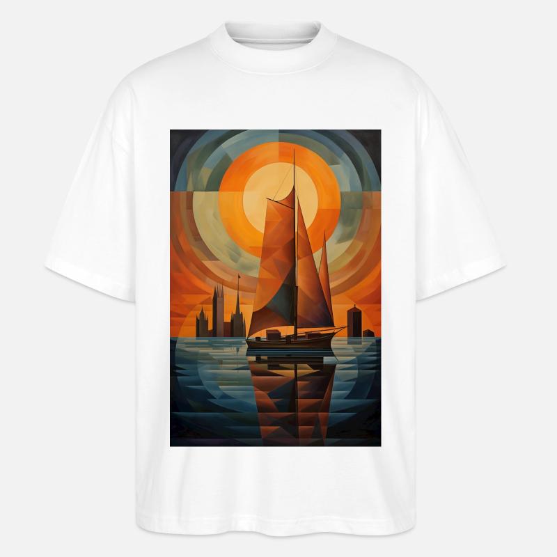 Maritime Landschaft im geometrischen Stil - Stanley/Stella Oversized Unisex Bio T-Shirt Blaster 2.0 - Weiß