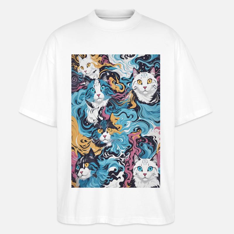 Katzen Muster - Stanley/Stella Oversized Unisex Bio T-Shirt Blaster 2.0 - Weiß