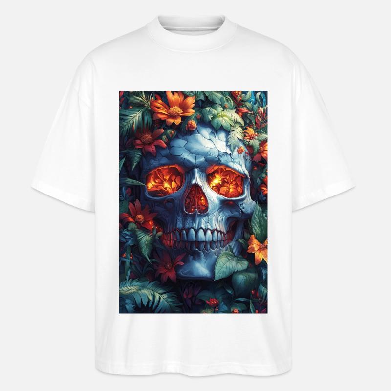 Flammender Schädel im Blütenreich - Stanley/Stella Oversized Unisex Bio T-Shirt Blaster 2.0 - Weiß