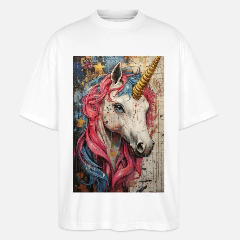 Einhorn Graffiti Neonfarben - Stanley/Stella Oversized Unisex Bio T-Shirt Blaster 2.0 - Weiß