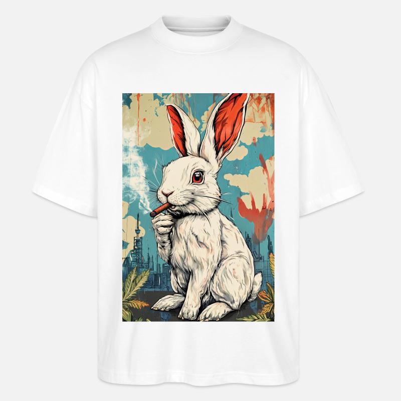 GraffitiHase Zigarette - Stanley/Stella Oversized Unisex Bio T-Shirt Blaster 2.0 - Weiß