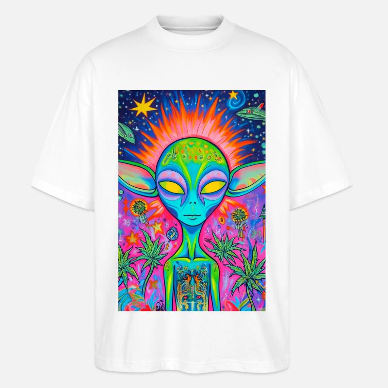 Psychedelischer Alien Neon Garten - Stanley/Stella Oversized Unisex Bio T-Shirt Blaster 2.0 - Weiß