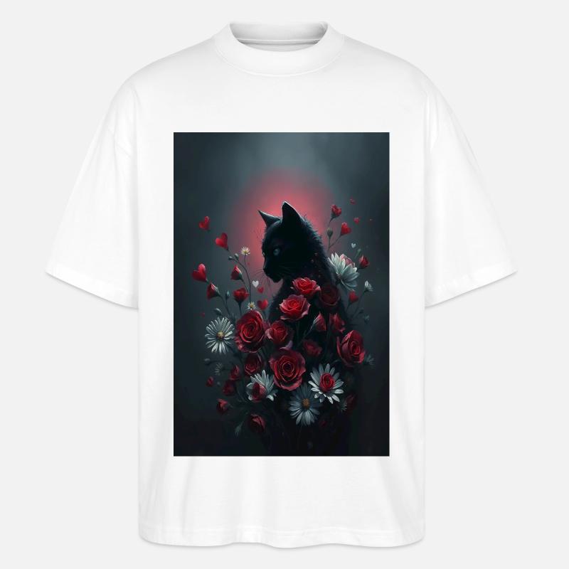 Katze mit Blumen - Stanley/Stella Oversized Unisex Bio T-Shirt Blaster 2.0 - Weiß