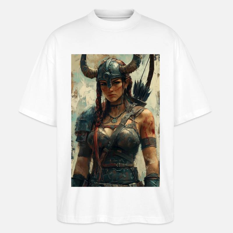 Wikingerfrau Illustration Poster - Stanley/Stella Oversized Unisex Bio T-Shirt Blaster 2.0 - Weiß