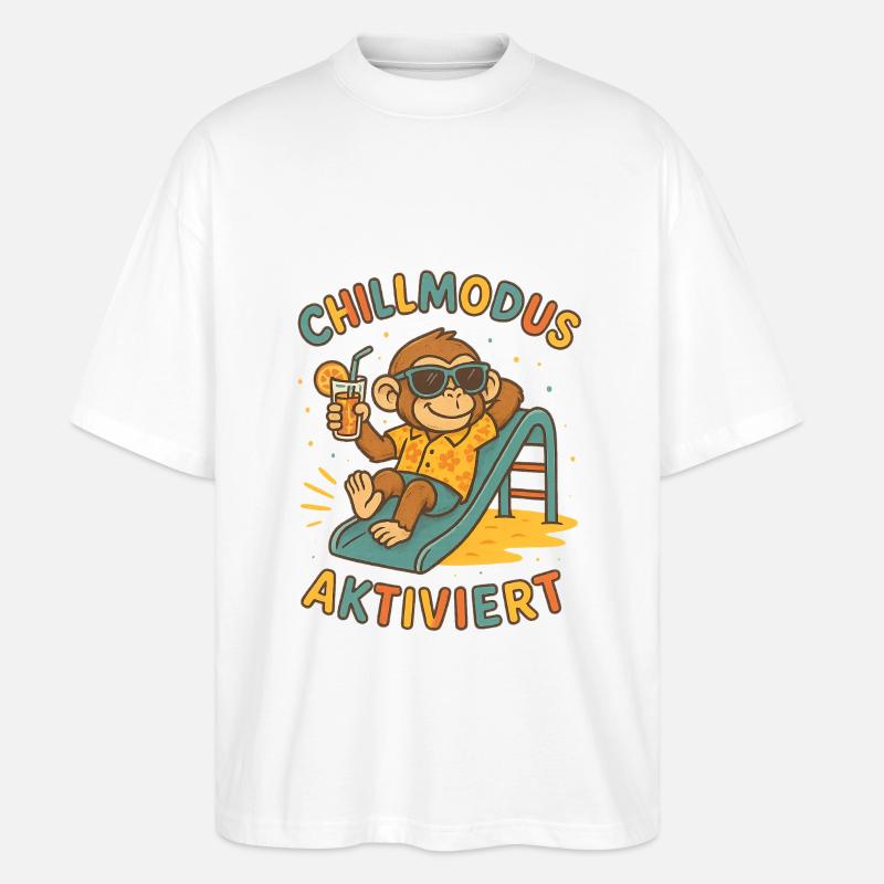 Chillmodus Aktiviert Affe - Stanley/Stella Oversized Unisex Bio T-Shirt Blaster 2.0 - Weiß