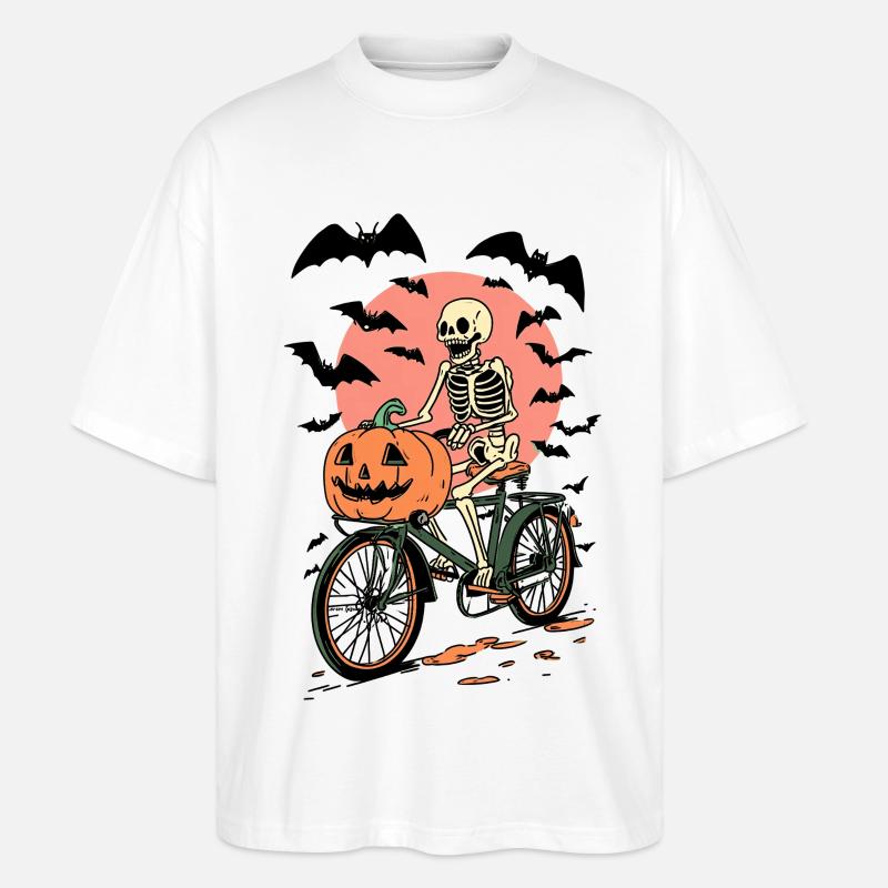 Squelette à vélo avec citrouille - T-shirt bio Blaster 2.0 coupe oversize Stanley/Stella Unisexe - blanc