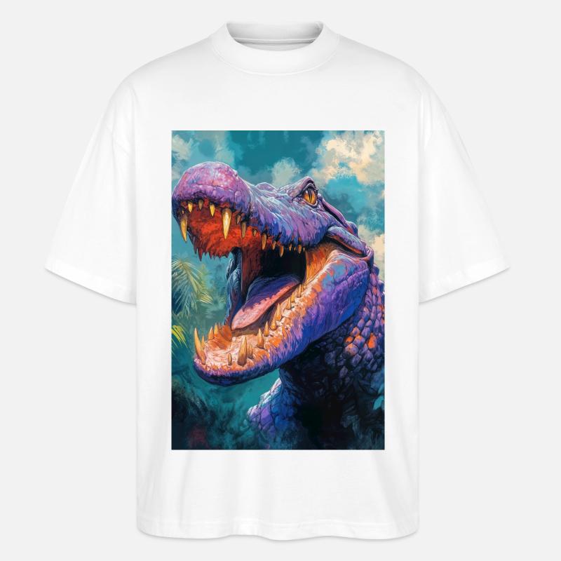 Illustration eines Krokodils - Stanley/Stella Oversized Unisex Bio T-Shirt Blaster 2.0 - Weiß
