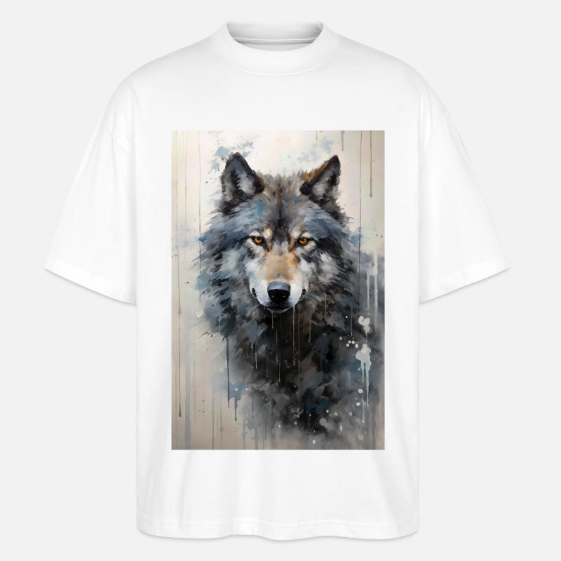 Illustration eines Wolfes - Stanley/Stella Oversized Unisex Bio T-Shirt Blaster 2.0 - Weiß