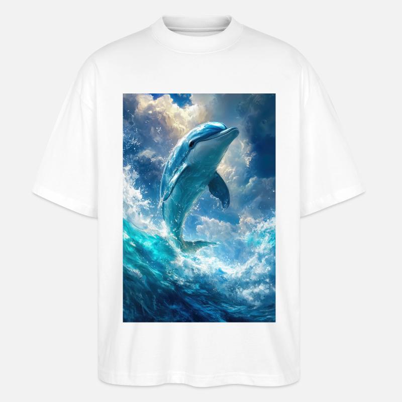 Illustration eines Delfins - Stanley/Stella Oversized Unisex Bio T-Shirt Blaster 2.0 - Weiß