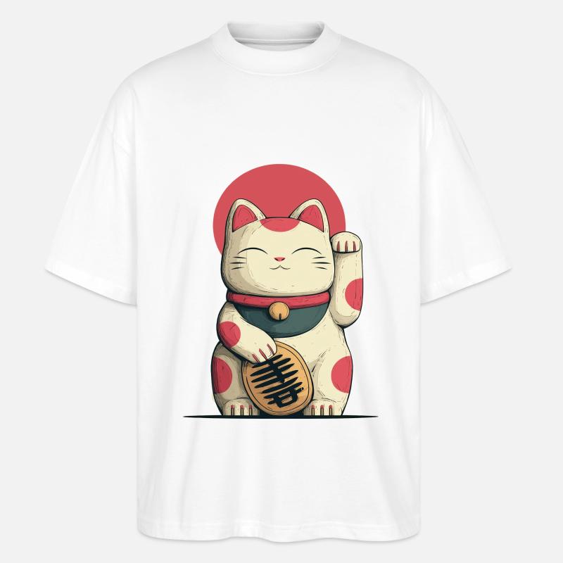 Maneki-Neko Glücks-Katze - Stanley/Stella Oversized Unisex Bio T-Shirt Blaster 2.0 - Weiß