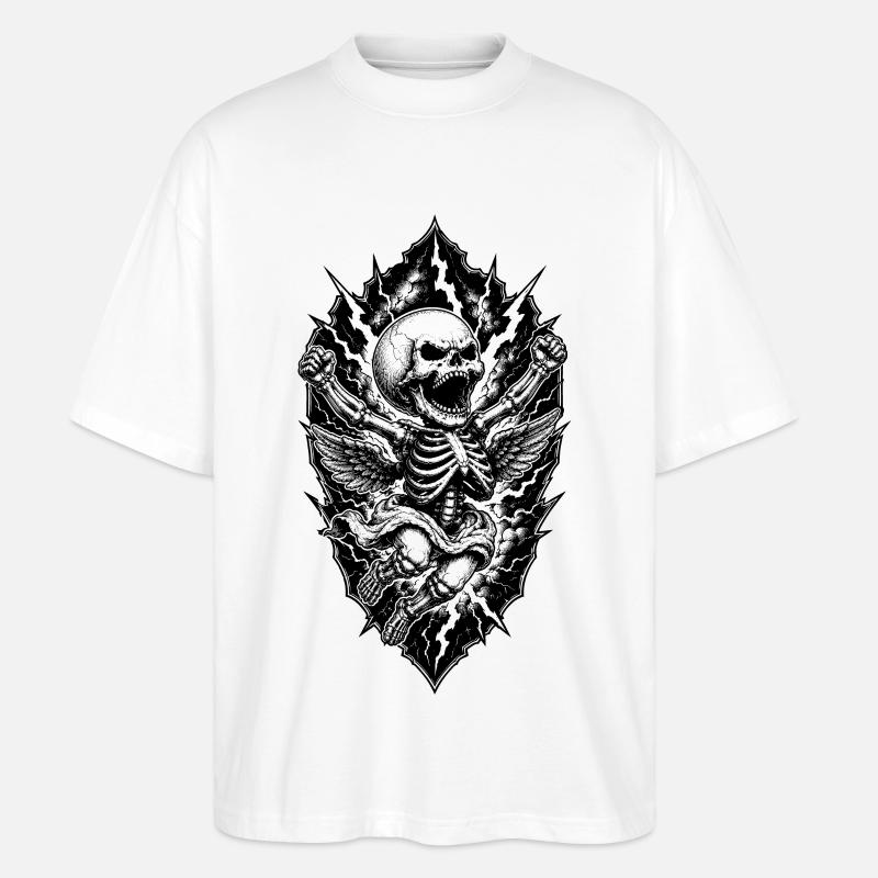 Skelett Engel mit Blitzen Gothic Motiv - Stanley/Stella Oversized Unisex Bio T-Shirt Blaster 2.0 - Weiß