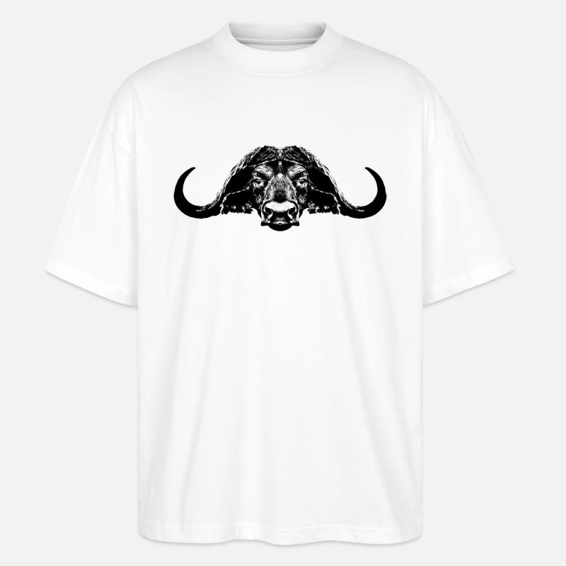 Büffel / Kaffernbüffel / Bull - Stanley/Stella Oversized Unisex Bio T-Shirt Blaster 2.0 - Weiß