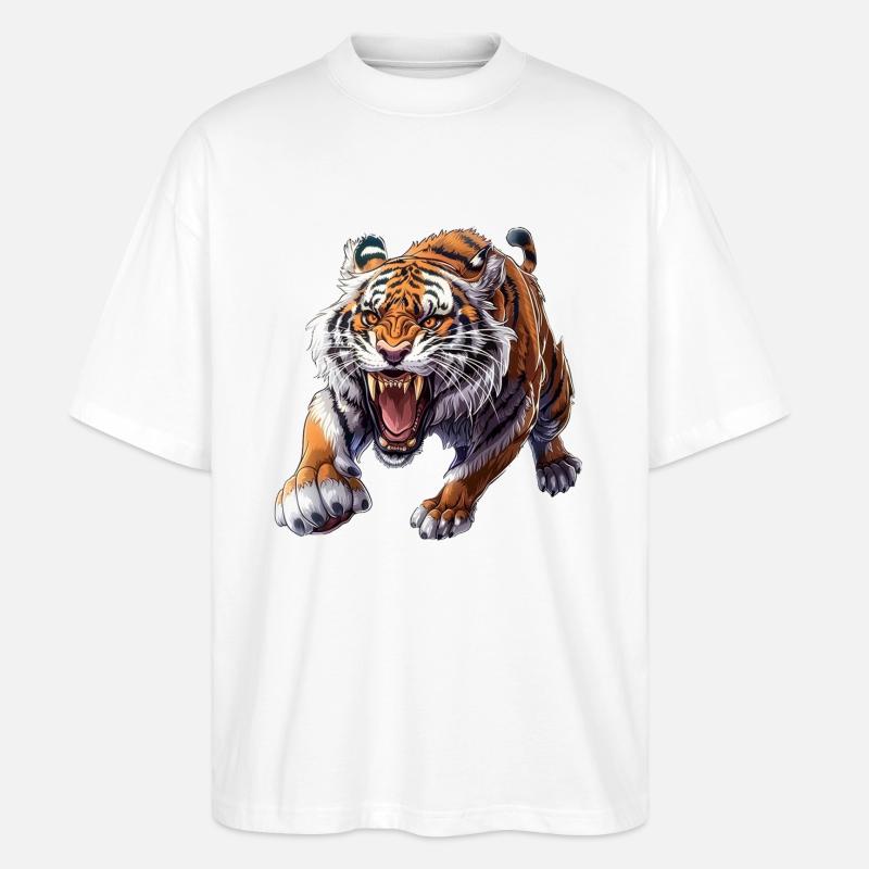 Fier tigre en mode attaque - T-shirt bio Blaster 2.0 coupe oversize Stanley/Stella Unisexe - blanc