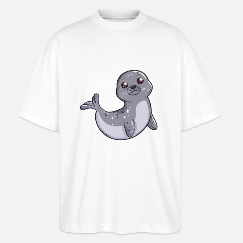 Phoque mignon vous saluant - T-shirt bio Blaster 2.0 coupe oversize Stanley/Stella Unisexe - blanc