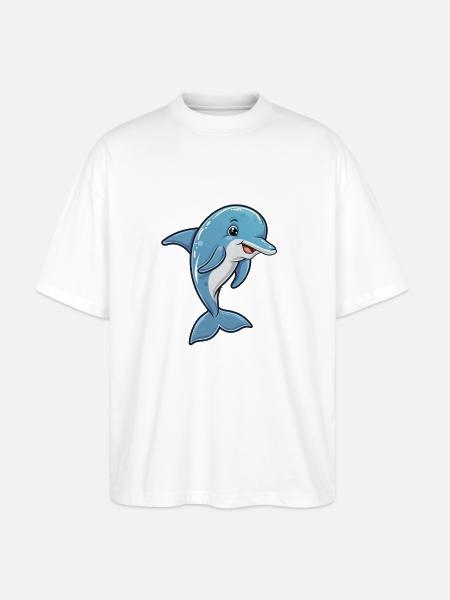 Cheerful Dolphin Underwater Friend - Stanley/Stella Oversized Unisex Organic T-shirt Blaster 2.0 - white