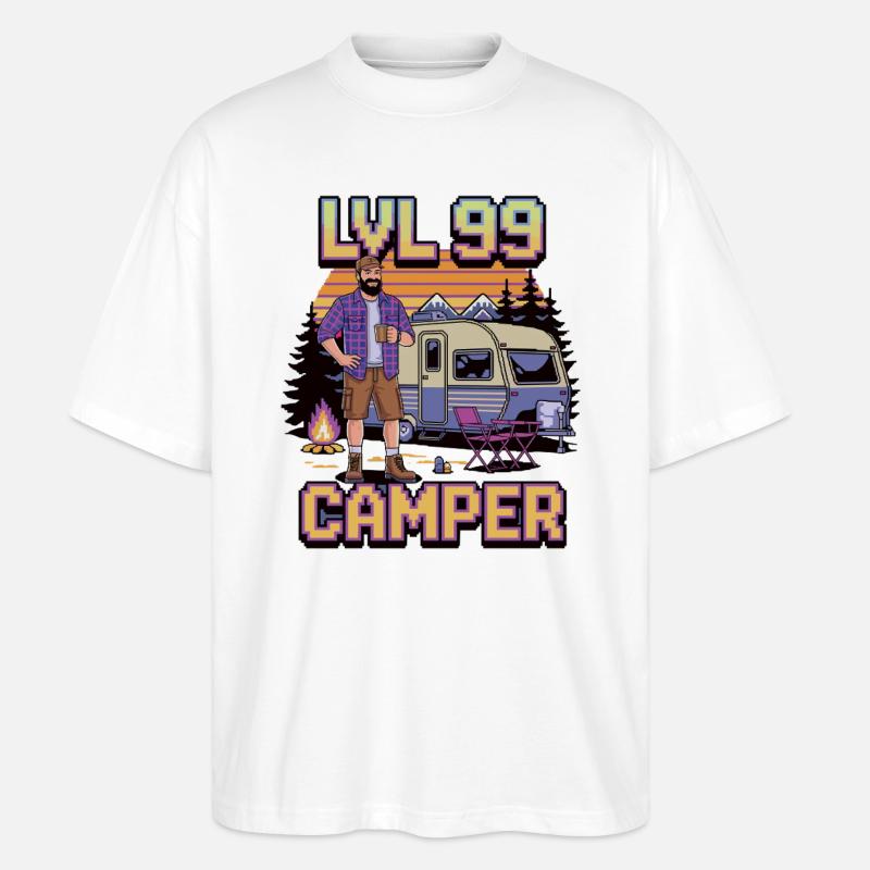Lvl 99 Camper – Retro-Pixel‑Campingdesign - Stanley/Stella Oversized Unisex Bio T-Shirt Blaster 2.0 - Weiß