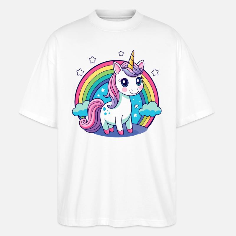 Süßes Regenbogen-Einhorn - Stanley/Stella Oversized Unisex Bio T-Shirt Blaster 2.0 - Weiß