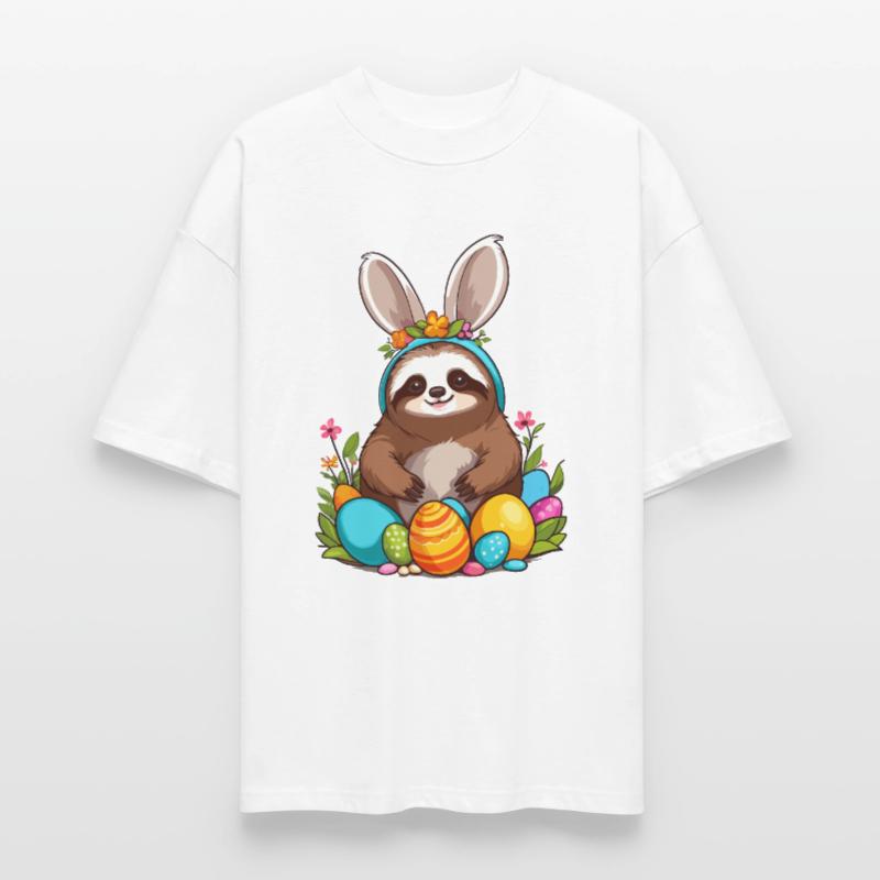 Funny Sloth Easter Bunny Iconic Easter Stanley/Stella Oversized Unisex Organic T-shirt Blaster 2.0
