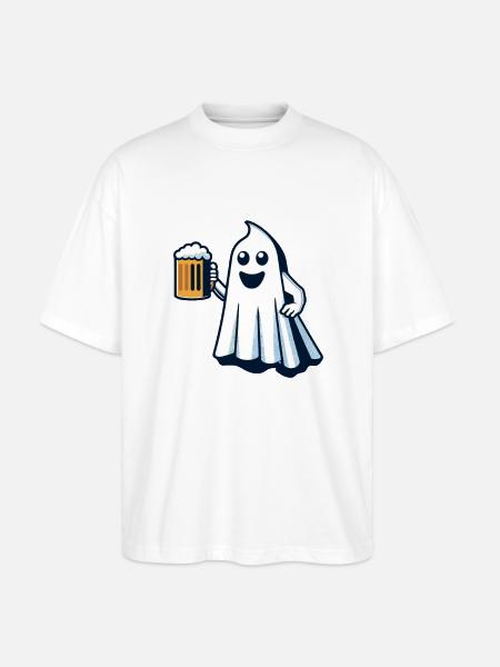 Funny Boozing Ghost Halloween Party - Stanley/Stella Oversized Unisex Organic T-shirt Blaster 2.0 - white