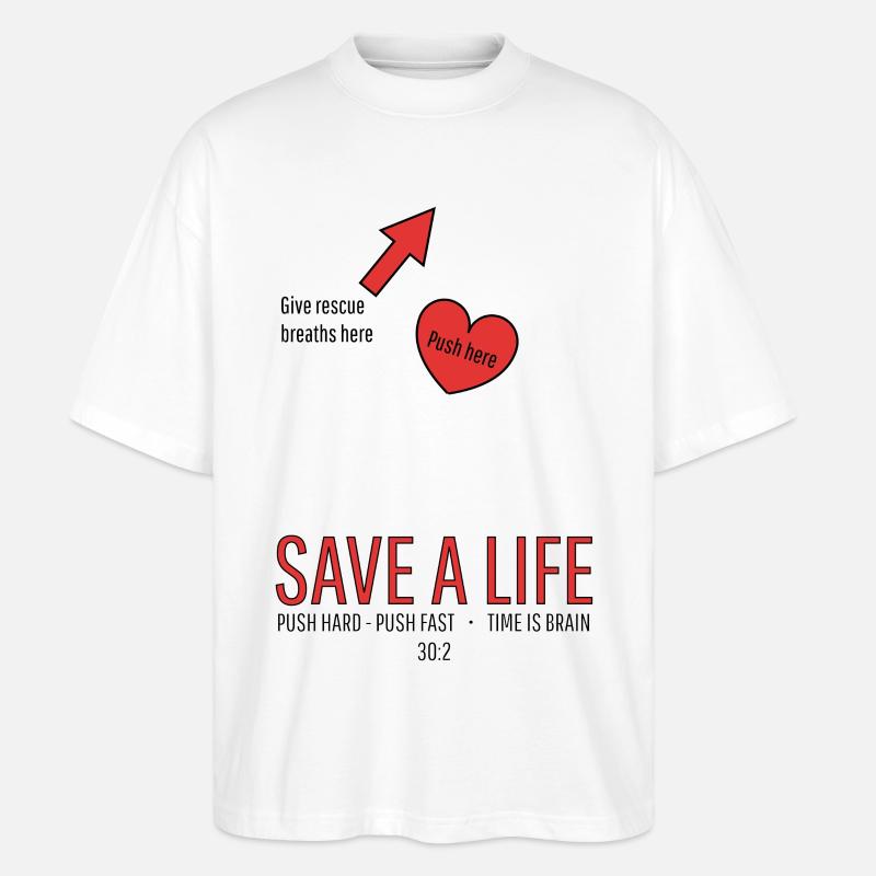 Save a life! CPR - Stanley/Stella Oversized Unisex Organic T-shirt Blaster 2.0 - white