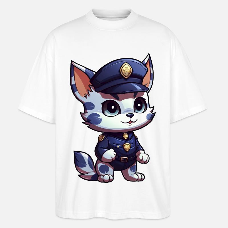 Kätzchen Polizei - Stanley/Stella Oversized Unisex Bio T-Shirt Blaster 2.0 - Weiß