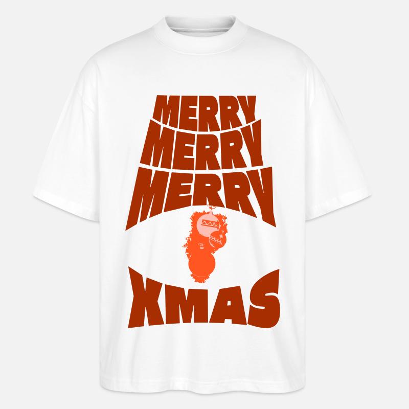Weihnachtspullover: Merry³ Christmas - Stanley/Stella Oversized Unisex Bio T-Shirt Blaster 2.0 - Weiß