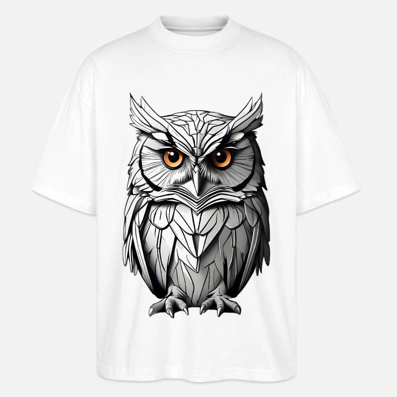 Weise Eule Monochrom Porträt - Stanley/Stella Oversized Unisex Bio T-Shirt Blaster 2.0 - Weiß
