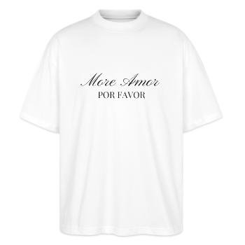 MORE AMOR - POR FAVOR - Stanley/Stella Oversized Unisex Bio T-Shirt Blaster 2.0 - Weiß - Vorne - Alina (178cm) & Michal (187cm)