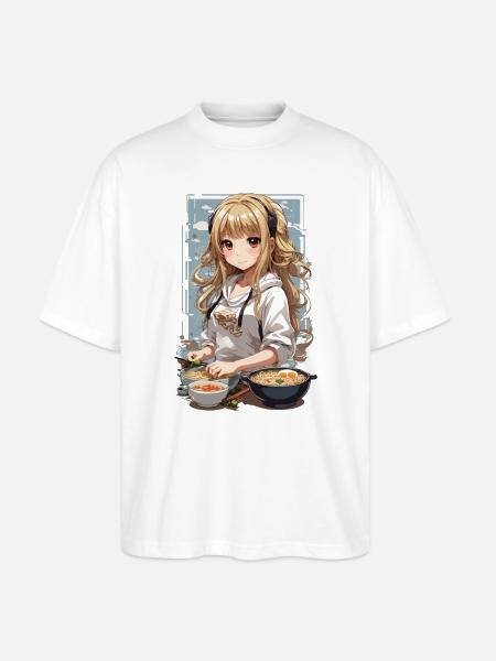 Anime Girl Ramen Love Manga Noodle Soup Design - Stanley/Stella Oversized Unisex Organic T-shirt Blaster 2.0 - white