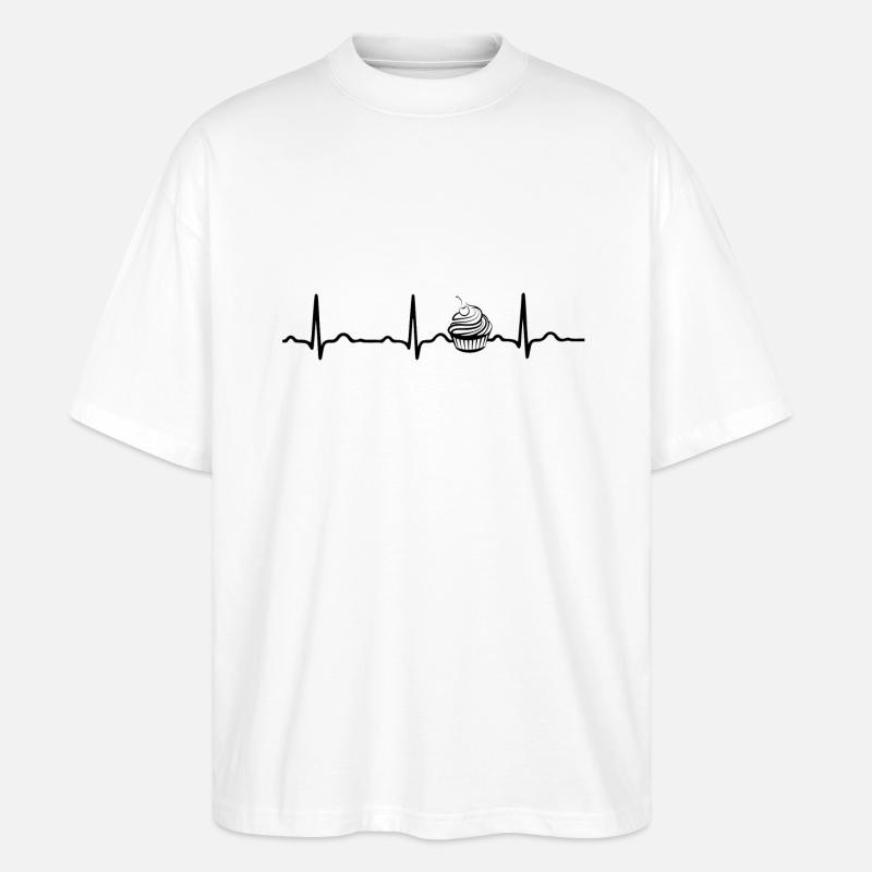 ECG HEARTBEAT CUPCAKE noir - T-shirt bio Blaster 2.0 coupe oversize Stanley/Stella Unisexe - blanc