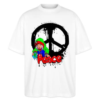 la paix dans notre monde pour nos enfants - T-shirt bio Blaster 2.0 coupe oversize Stanley/Stella Unisexe - blanc - Devant - Alina (178cm) & Michal (187cm)