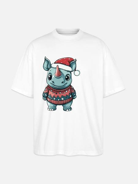 Rhino Christmas Comic - Stanley/Stella Oversized Unisex Organic T-shirt Blaster 2.0 - white