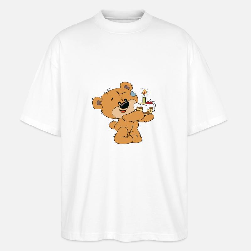 Petit ourson avec un gâteau - T-shirt bio Blaster 2.0 coupe oversize Stanley/Stella Unisexe - blanc