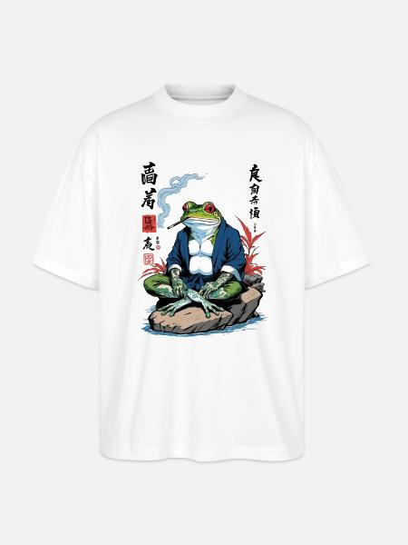 Grenouille Samouraï Yokai Vintage Japon Streetwear - T-shirt bio Blaster 2.0 coupe oversize Stanley/Stella Unisexe - blanc