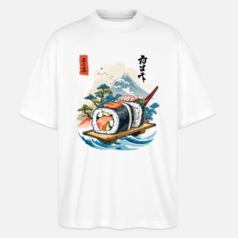 Ukiyo-E Sushi Artwork Design - Stanley/Stella Oversized Unisex Organic T-shirt Blaster 2.0 - white