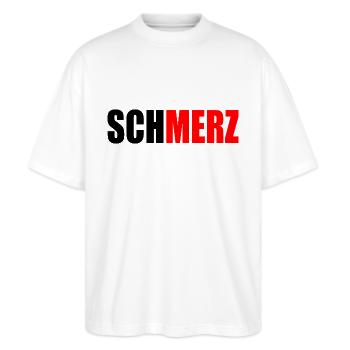 Schmerz merz - Stanley/Stella Oversized Unisex Bio T-Shirt Blaster 2.0 - Weiß - Vorne - Alina (178cm) & Michal (187cm)