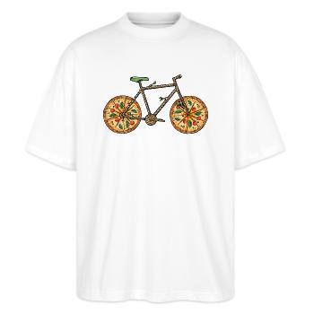 Pizza woordspeling met fiets kunst voor pizza liefhebber fietser - Stanley/Stella Uniseks oversized bio T-shirt Blaster 2.0 - wit - Voor - Alina (178cm) & Michal (187cm)