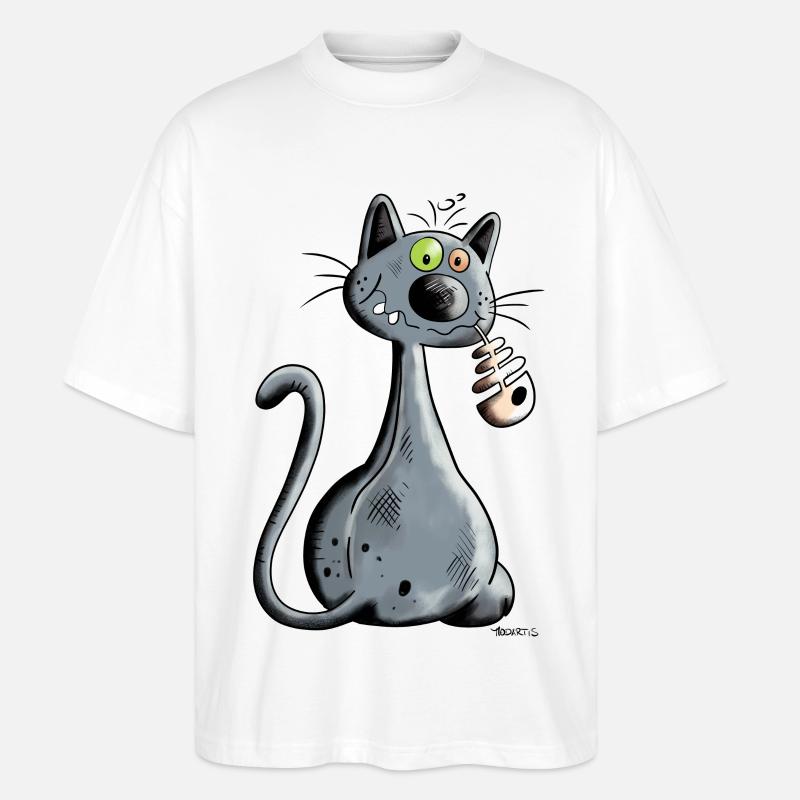 Schwarze Katze - Stanley/Stella Oversized Unisex Bio T-Shirt Blaster 2.0 - Weiß