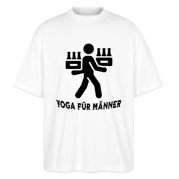 Yoga Für Männer Lustiges Motiv Bier Mann T-Shirt - Stanley/Stella Oversized Unisex Bio T-Shirt Blaster 2.0 - Weiß - Vorne - Alina (178cm) & Michal (187cm)
