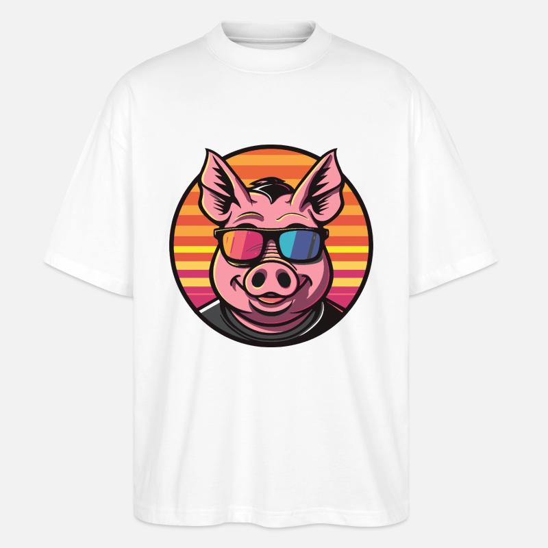 Cochon Bande Dessinée Été Cool - T-shirt bio Blaster 2.0 coupe oversize Stanley/Stella Unisexe - blanc